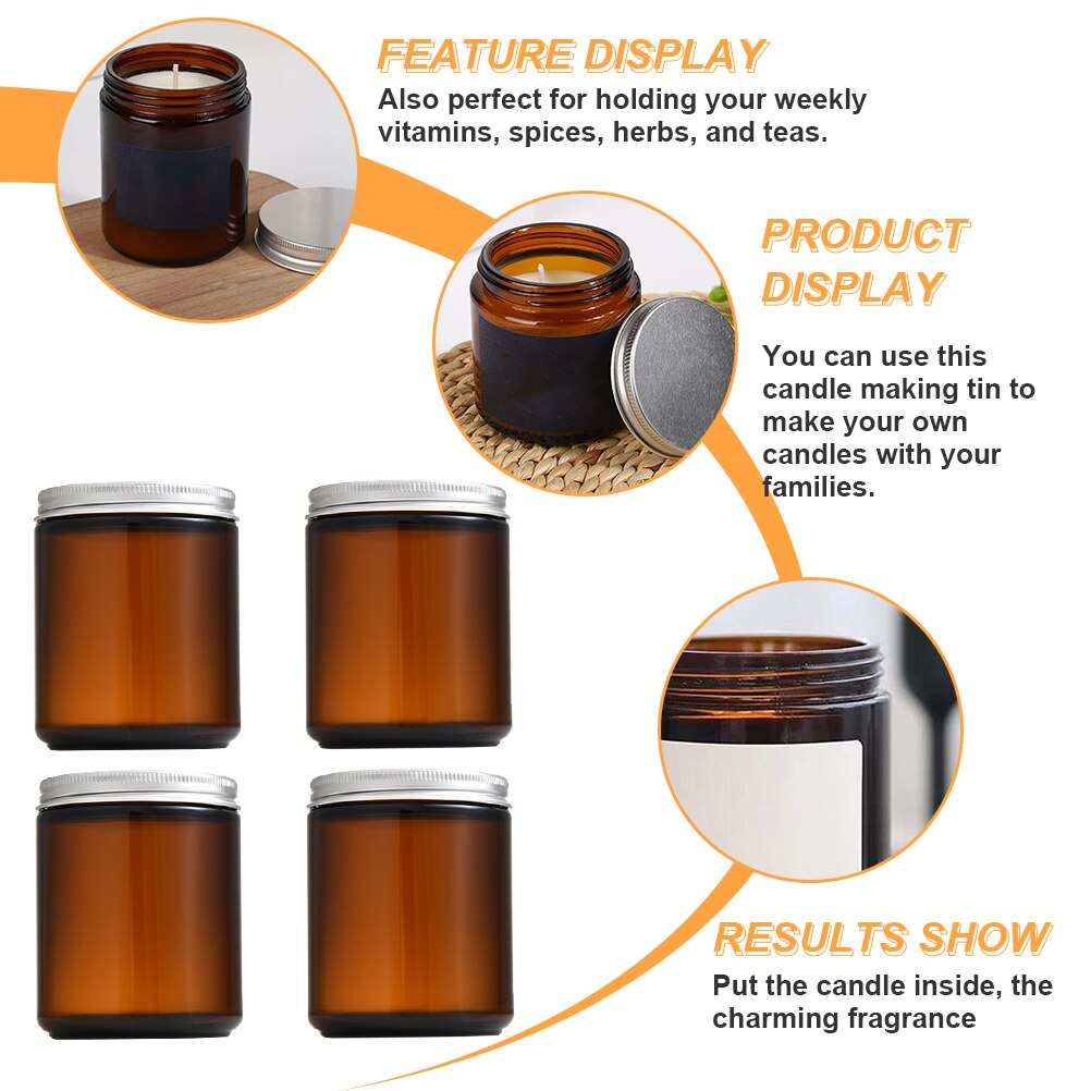 6pcs Amber Glass Jars Fillable Wax Candle Cups Empty Candle Holders with Lids