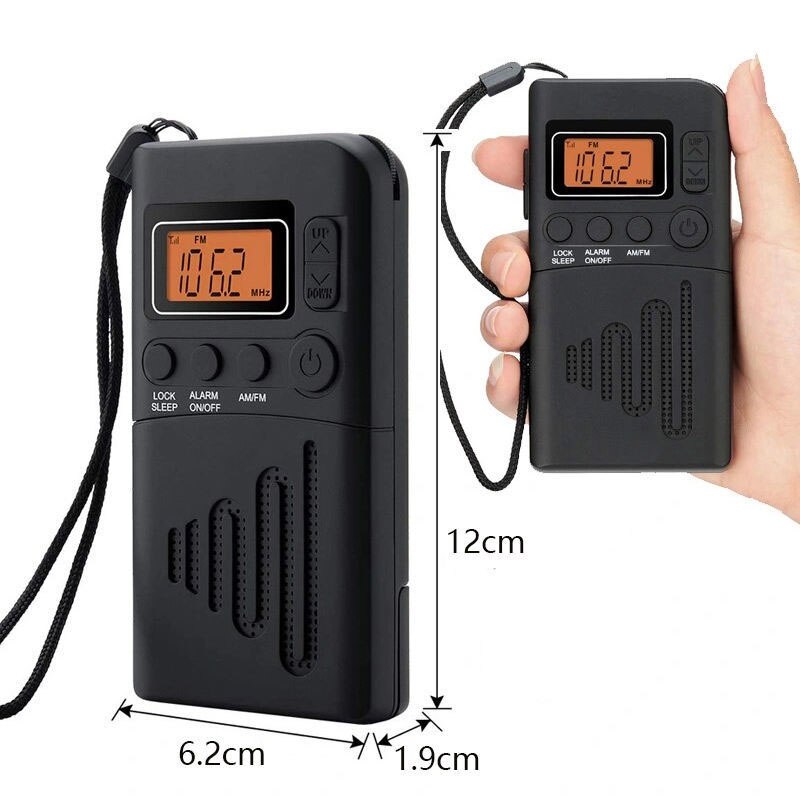 Mini Radio FM AM portátil con pantalla Digital LCD, altavoz de Radio con conector para auriculares de 3,5mm, 2 pilas AAA, fuente de alimentación (no incluidas)