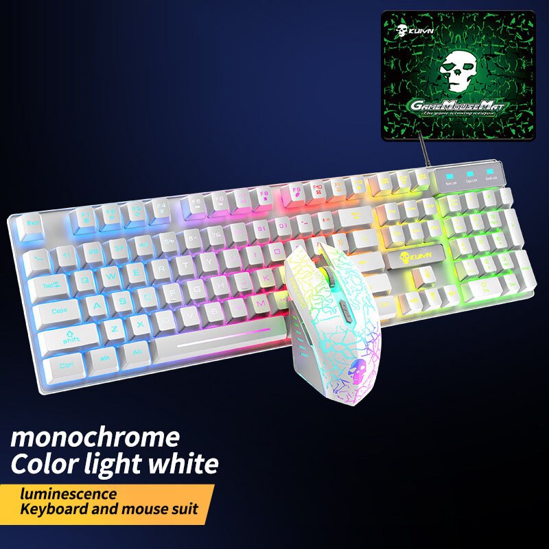 Gaming Keyboard Mouse Wired Combo Kit 104 Key With RGB Backlight Mechanical Feeling Keyboard Gamer Ergonomic Mause For PC Laptop: T6 White