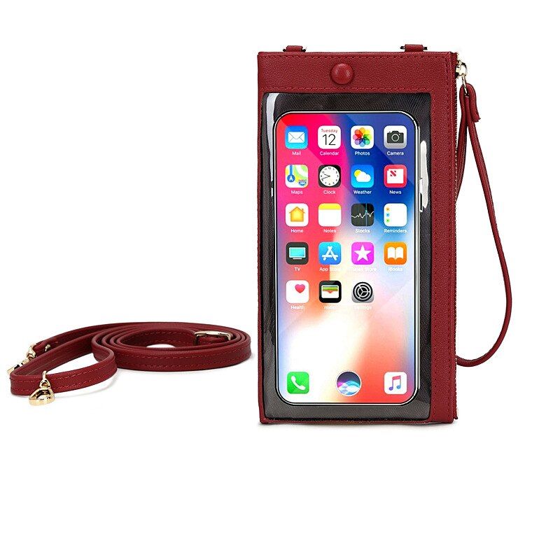 Touchscreen Mobiele Telefoon Vrouwelijke Tas Grote Capaciteit Pure Kleur Messenger Vrouwen Portemonnee Multifunctionele Enkele Schouder Portemonnee: Red