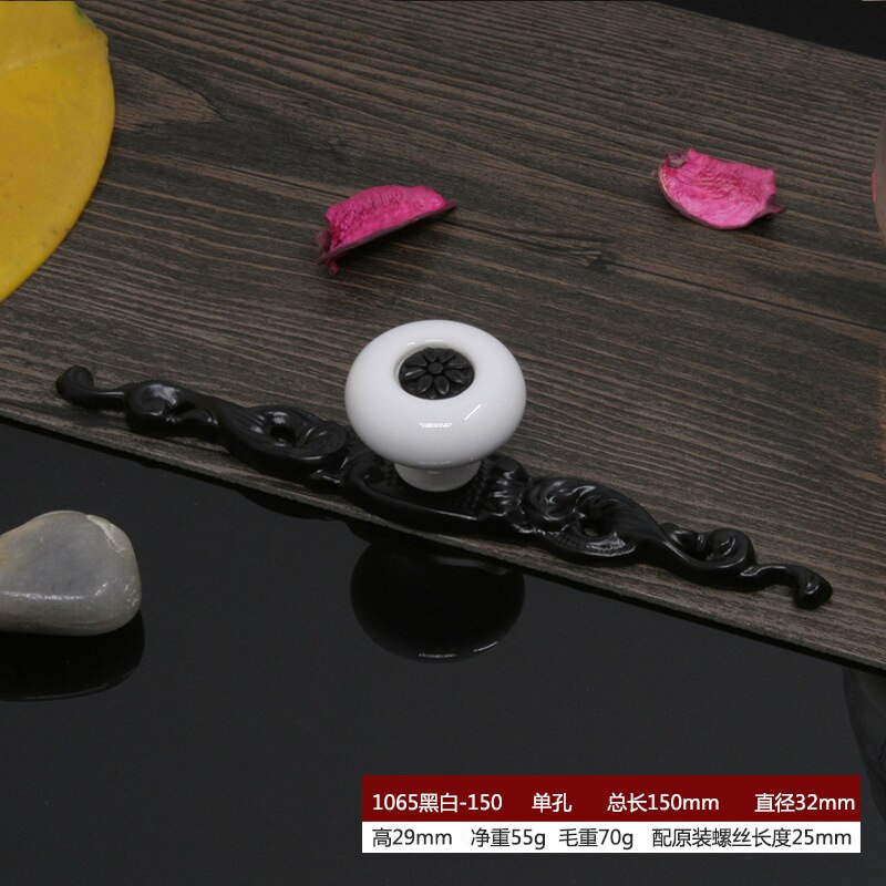 2 pcs Ceramic handle cupboard white drawer simple black and white European wardrobe single hole handle