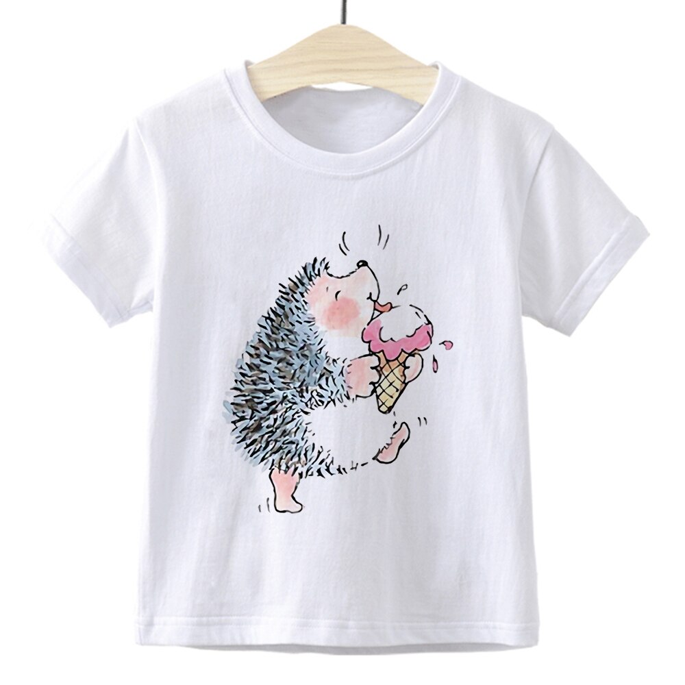 Kawaii druck igel freundlicher t-Shirt Baby junge mädchen kurzen ärmeln oben sommer lässig Super weiche weiß ulzzang freundlicher t-Shirt: 6T