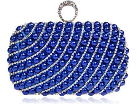 YINGMI Pearl diamond-studded evening bag evening bag with a diamond bag women's rhinestone day clutch female wedding/party bags: YM1023blue