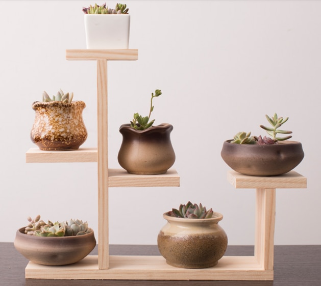 Gør det selv-samle massivt træ karnap sukkulent blomsterhylde flerlags indendørs stue skrivebord lille blomsterstativ altan stativ