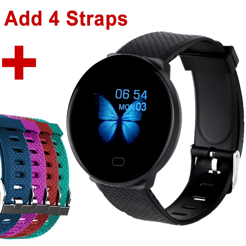 Pulseira de fitness mulheres homens ip67 à prova dip67 água 1.3 screen tela eletrônica fitness rastreador saúde coração relógio banda inteligente para android ios: Add 4 straps
