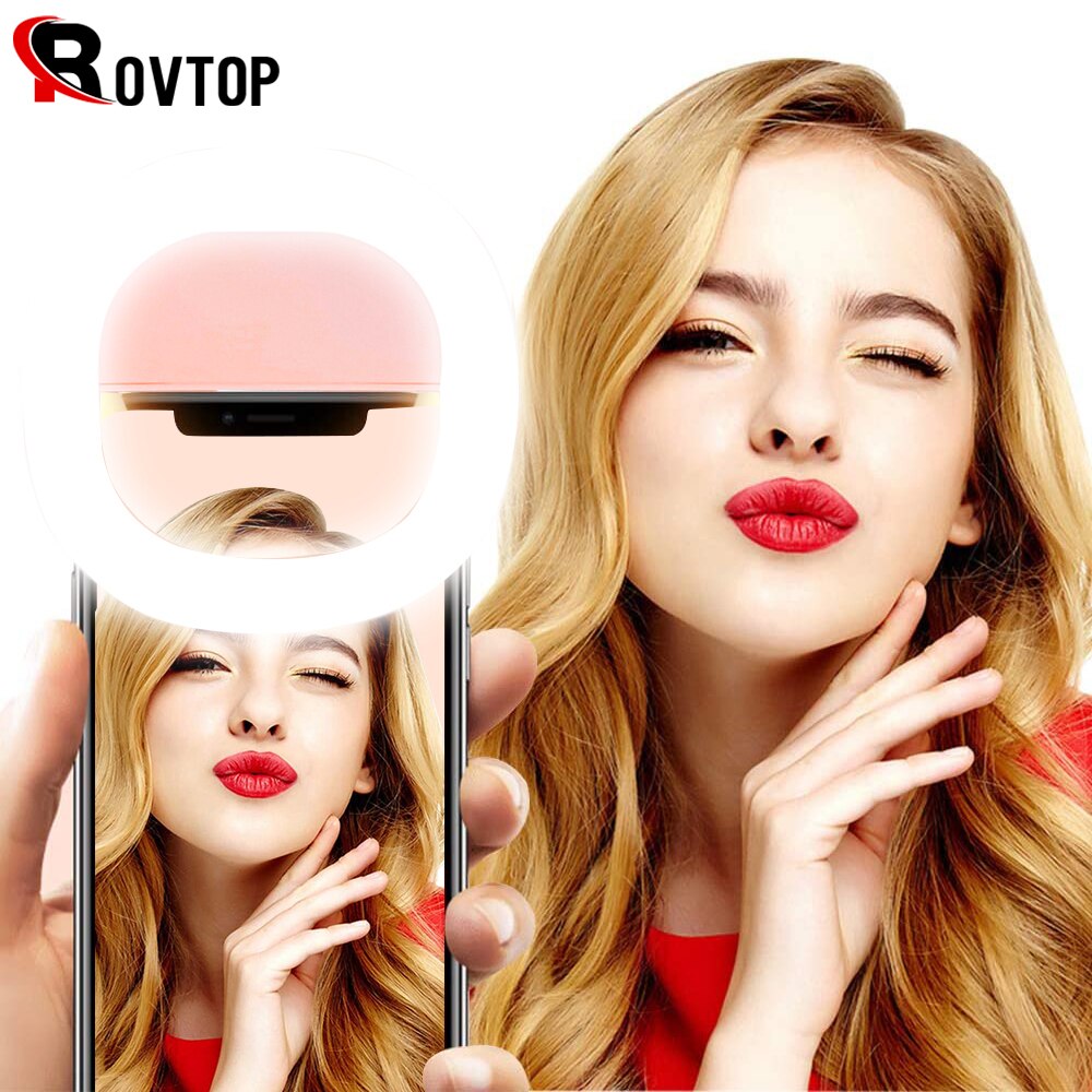Rovtop Oplaadbare Universele Selfie Led Ring Flash Light Draagbare Mobiele Telefoon Lensleds Selfie Lamp Lichtgevende Ring Clip
