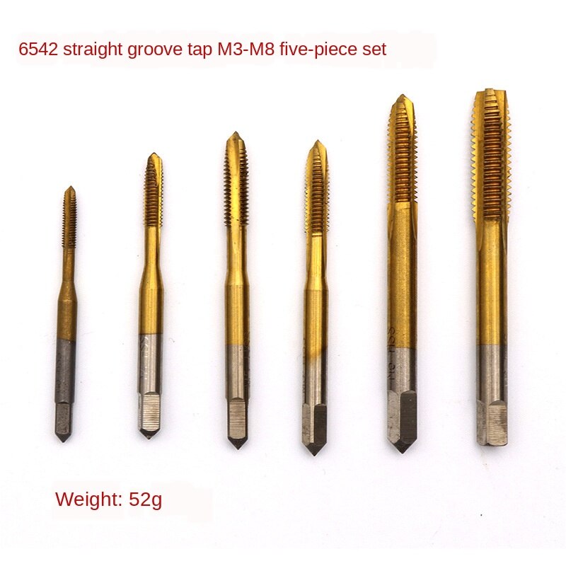 Adjustable T Handle Wrench Ratchet Spanner M3-M8 Screw Taps Thread Metric Plugs Machinist Hand Tools Tap &amp; Die Set: 5pcs Straight taps