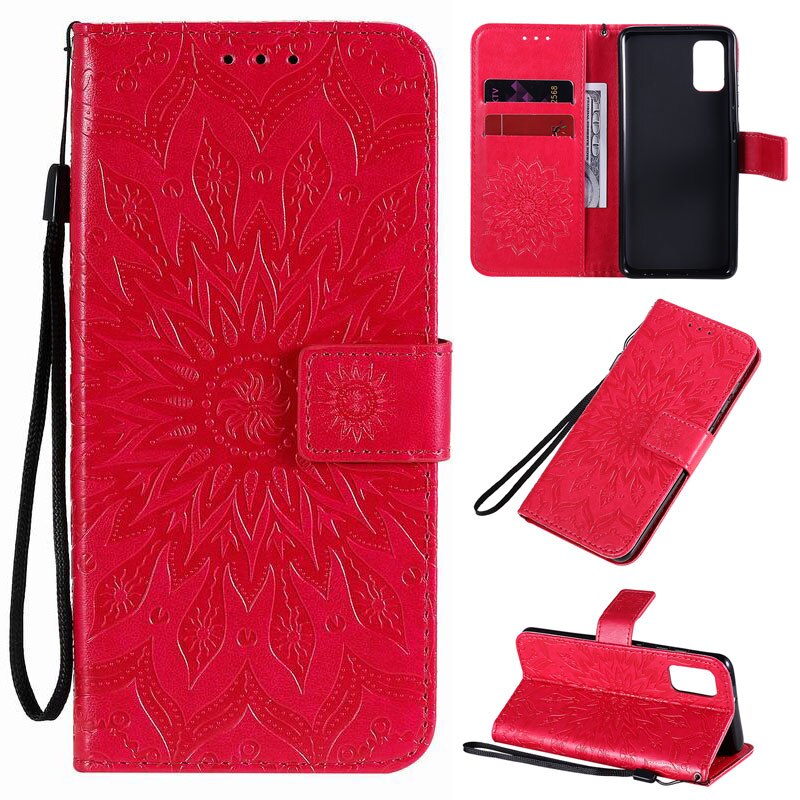 Telefoon Case Voor Honor 9S Cover Met Landyard Kaartsleuven Portemonnee Stijl Honor 9S Lederen Telefoon Cover 3D patroon Bloem Retro Cases: Red Case