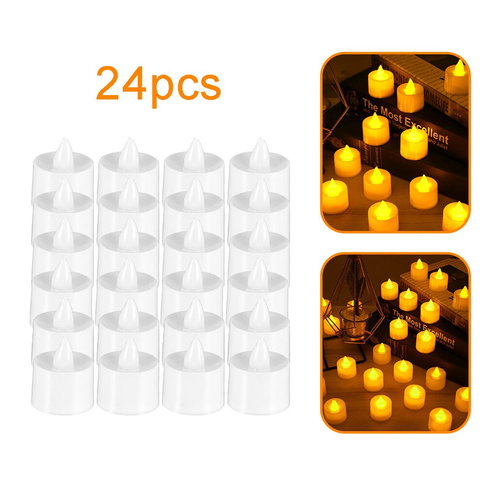 24 st led ljus vitt ljus dekorationsljus ljus runt vitt skal gult ljus blinkande heminredningslampa nattlampa: Vit