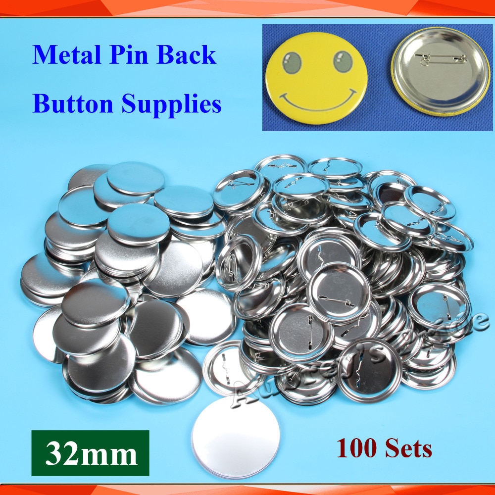 Insignia de acero para hacer botones, Pin trasero de Metal, suministro de materiales, 1-1/4 ", 32mm, 100 juegos