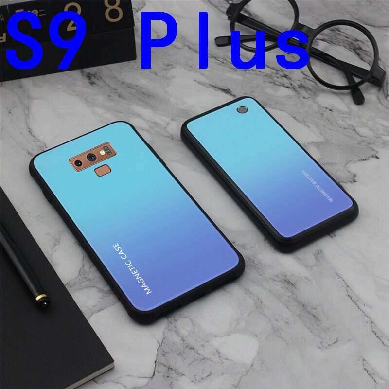 Slim Gradient Tempered glass Magnetic Wireless charger Case For Samsung Galaxy S8 S9 Plus Power Bank Battery Charging Case Cover