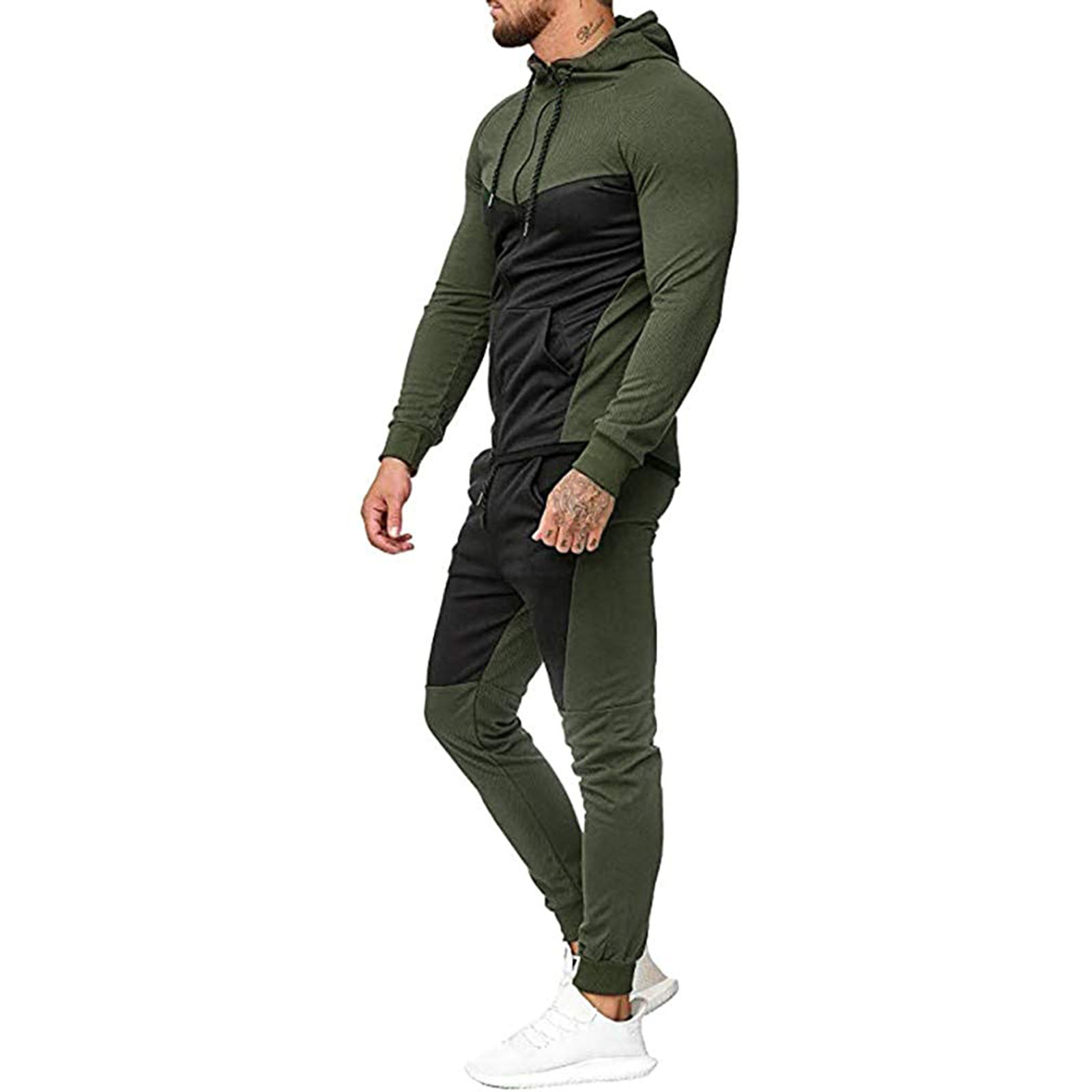 Männer Mit Kapuze Tops Hosen Anzug, Patch Farbe Lange Hülse Hemd Sport Lauf Jogger Hosen