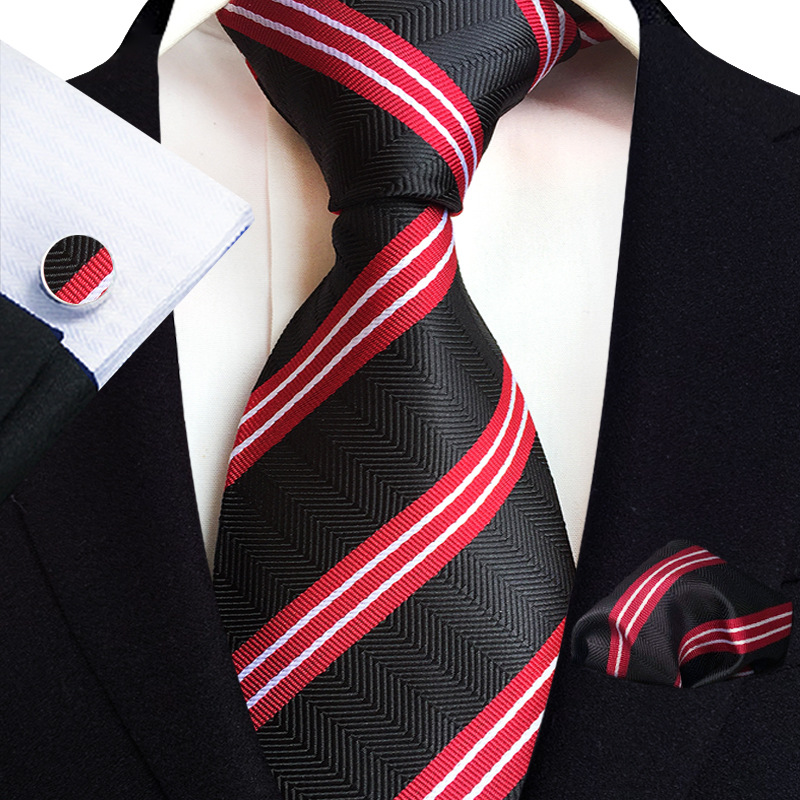 Gold Paisley Silk Ties For Men Luxury 8cm Royal Striped Necktie Pocket Square Cufflinks Set Jacquard Weave Tie Suit Accessories