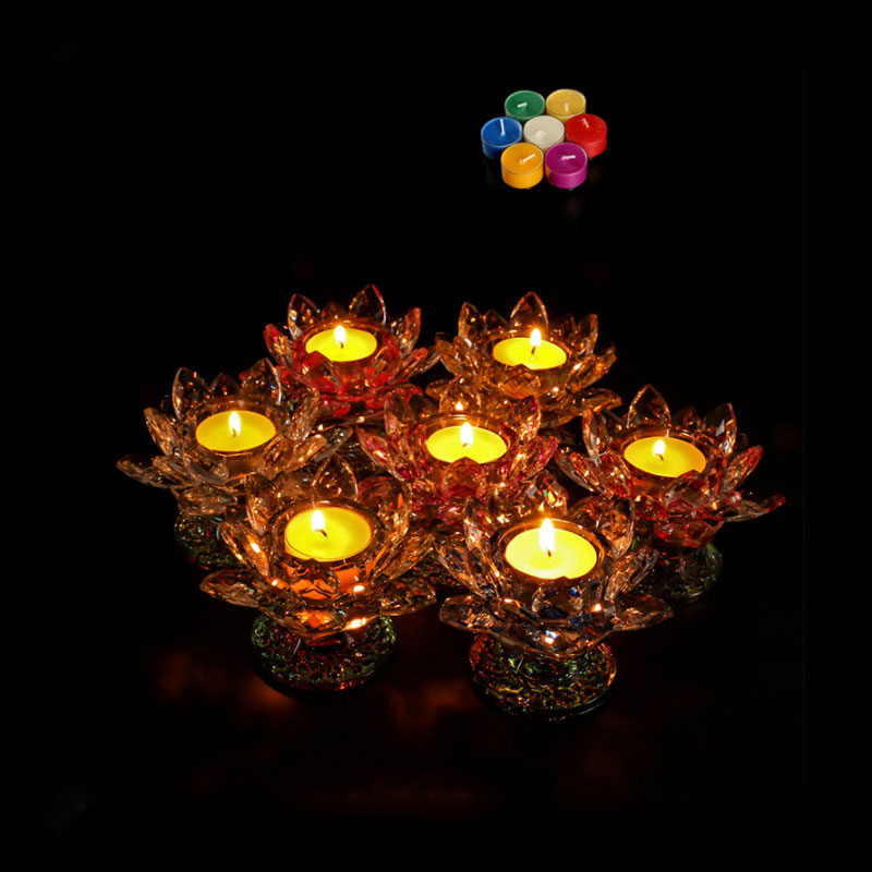 7 farger krystall lotus lysestake telysholdere lotusblomst figurer ornament fest middag dekor