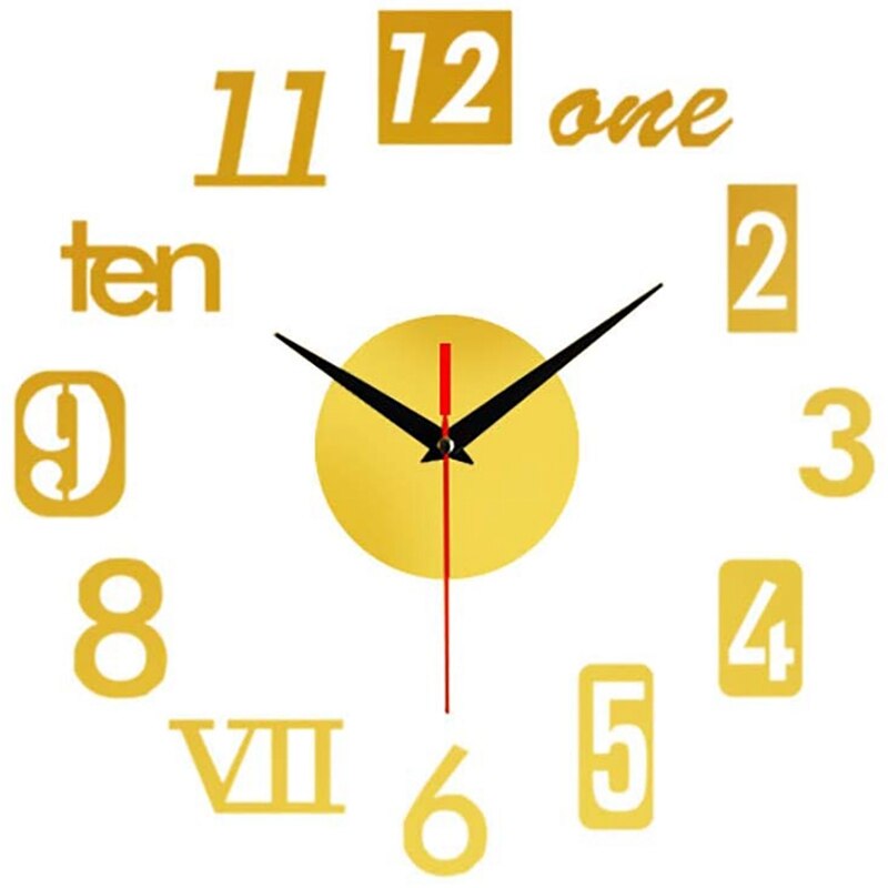 DIY Wall Clock - Modern 3D Mirror Wall Clock Decor,Roman Numerals Clock - Wall Sticker Clock Home Room Decor: Gold