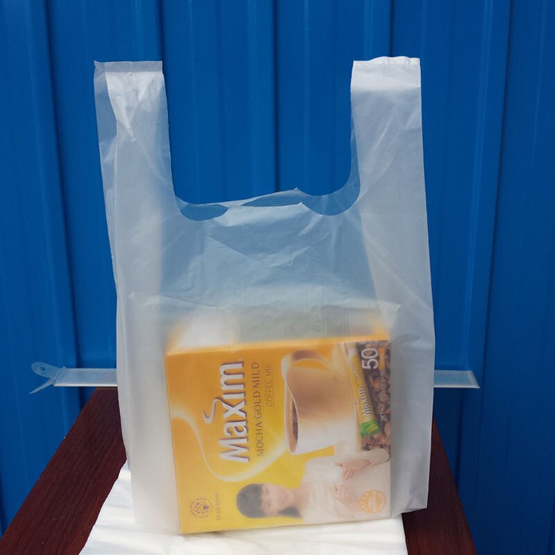 100 stk / lot 15*19cm gennemsigtige poser indkøbspose supermarked plastikposer med håndtag mademballage indkøbsposer