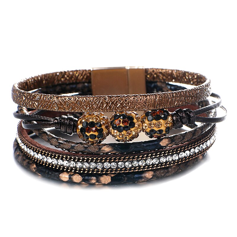 Flashbuy Big Resin 3 beads Leather Bracelets For Women Charms Rhinestone Multilayer Bangles & Bracelets Jewelry: 2