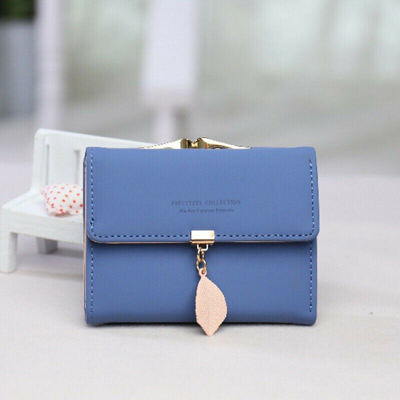 Women's Short Wallet PU Leather Leaf Tassel Clutch Portable ID Credit Card Holder purse: Deep Blue