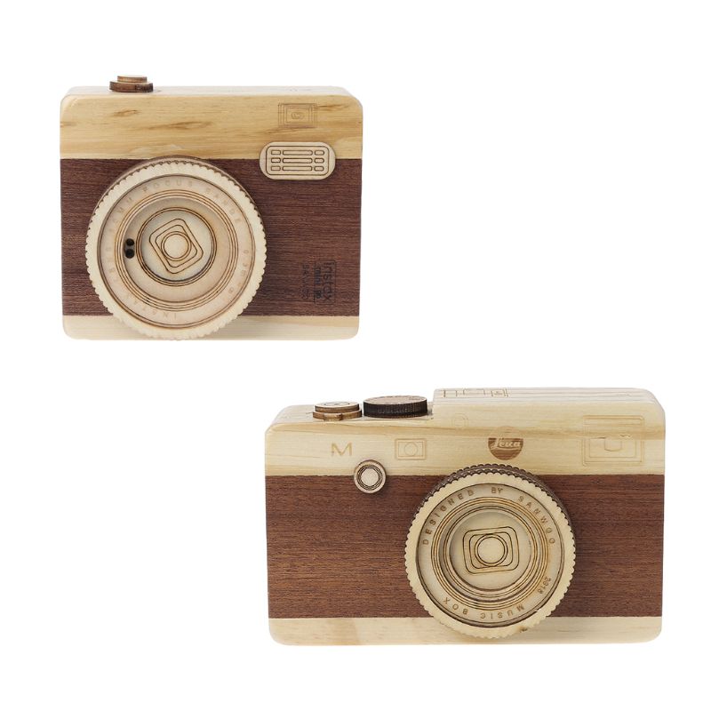Wooden Music Box Retro Camera Classical Melody Birthday Home Decoration