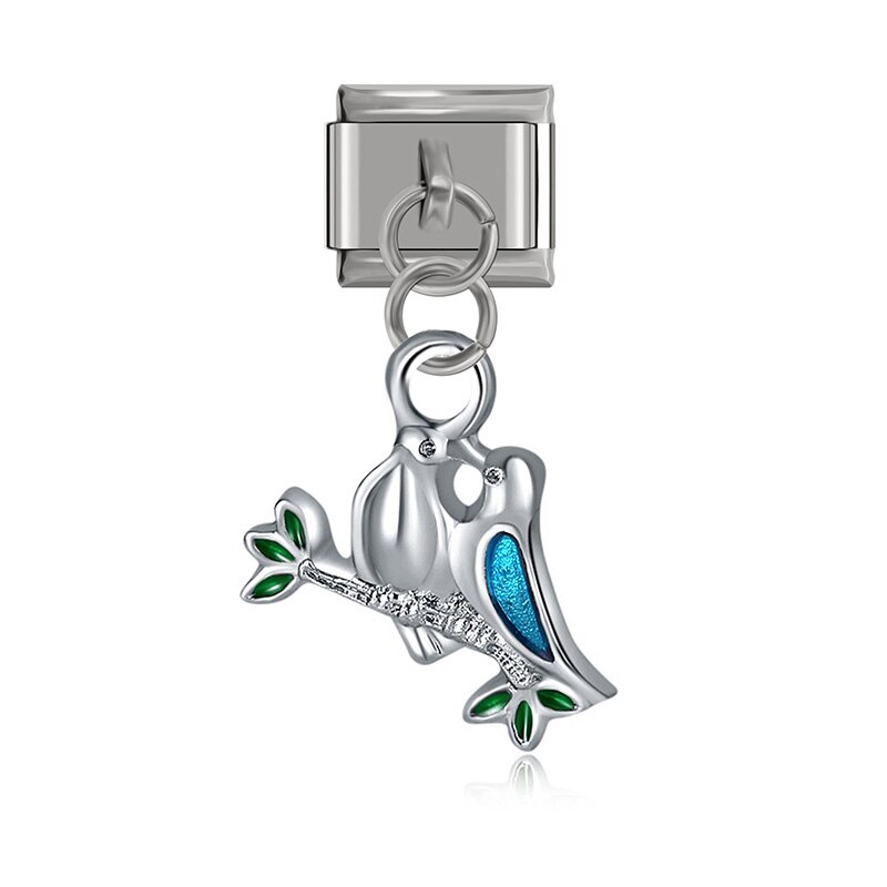Hapiship Original Daisy Horse Tree Birds Hand Arrrw CZ Charm Fit 9mm Bracelet Stainless Steel Jewelry DIY Making DJTop38: DJ164-L