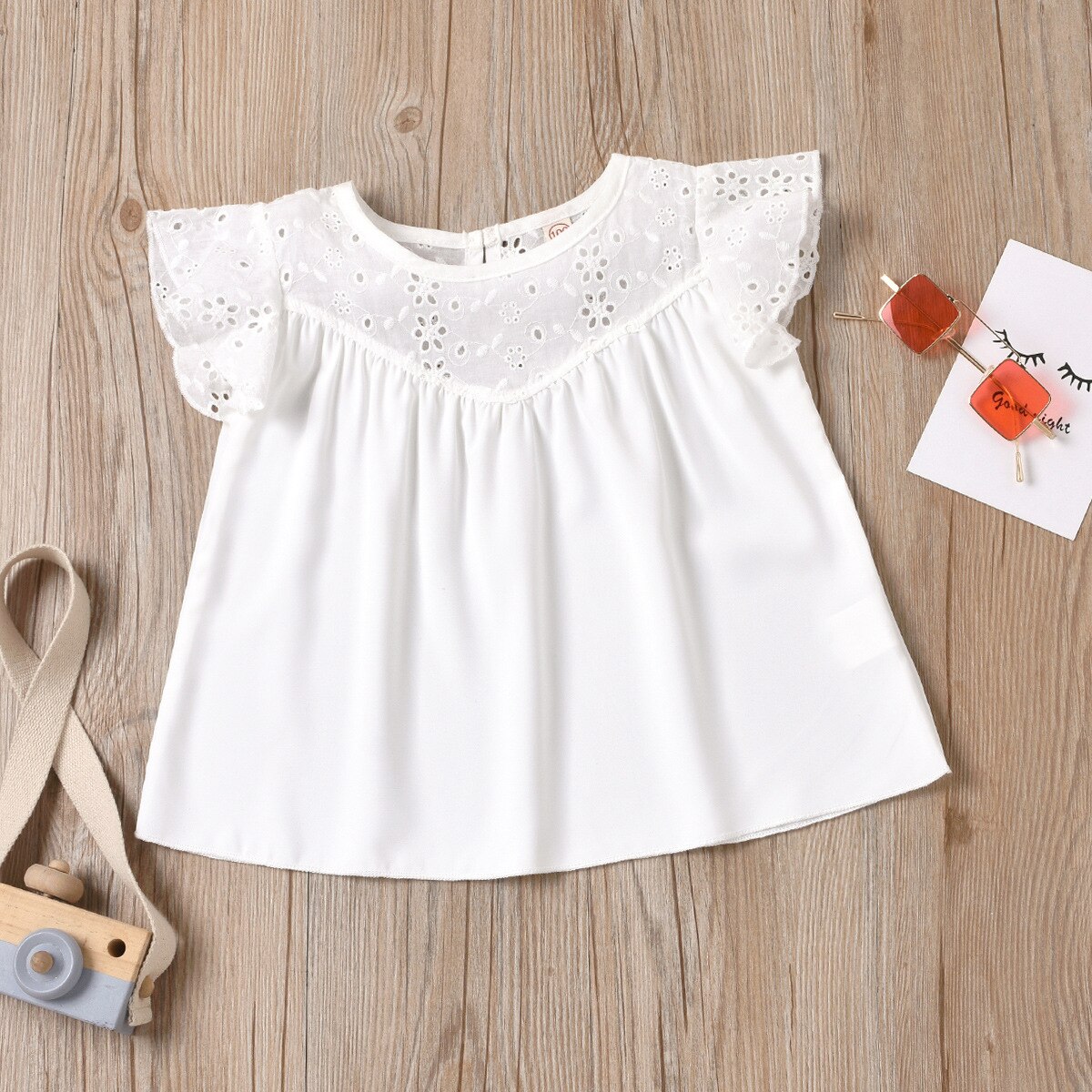 Chica de verano blusa de encaje blanco camisas sin mangas de algodón camisetas para niños pequeños Niñas Ropa: 68