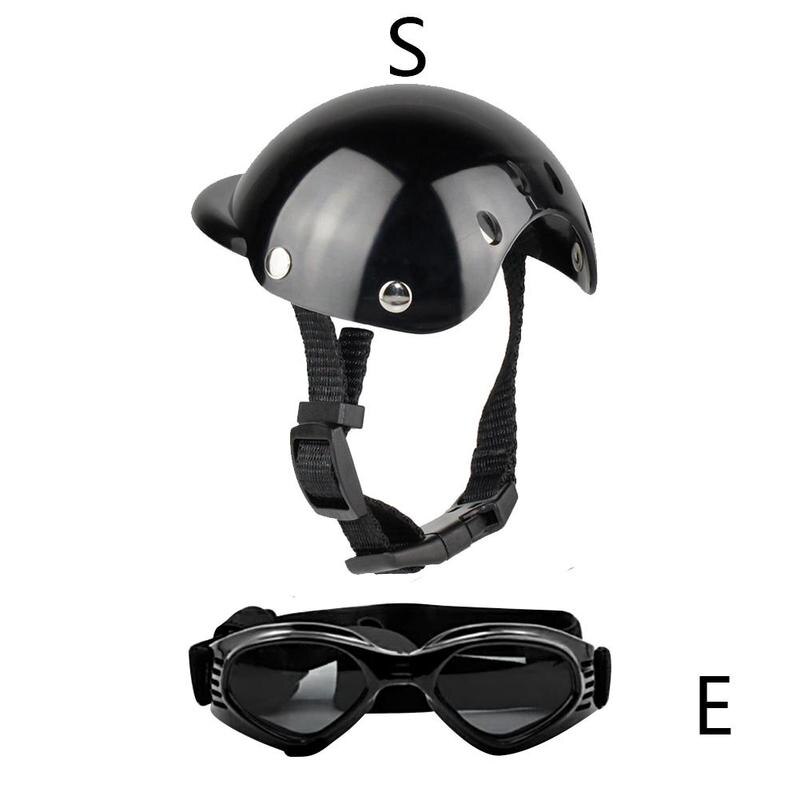 Casco anticolisión para mascota pequeña y bonita, protector de cabeza para perros y gatos, gafas de esquí, casco para mascotas pequeño y negro: D