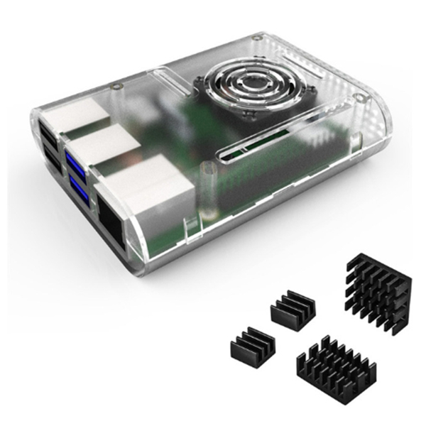 Aokin Raspberry Pi 4 Model B Case met Cooling Fan Heatsink Aluminium Koellichaam Voor Raspberry pi 4 4B Cover: trans with heatsink