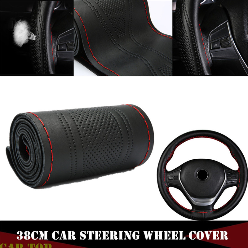 DIY Leather Steering Weel Cover Hand-stitched Car Steering Wheel Cover Steering-Wheel Braid Stitch On Wrap With Needle Thread