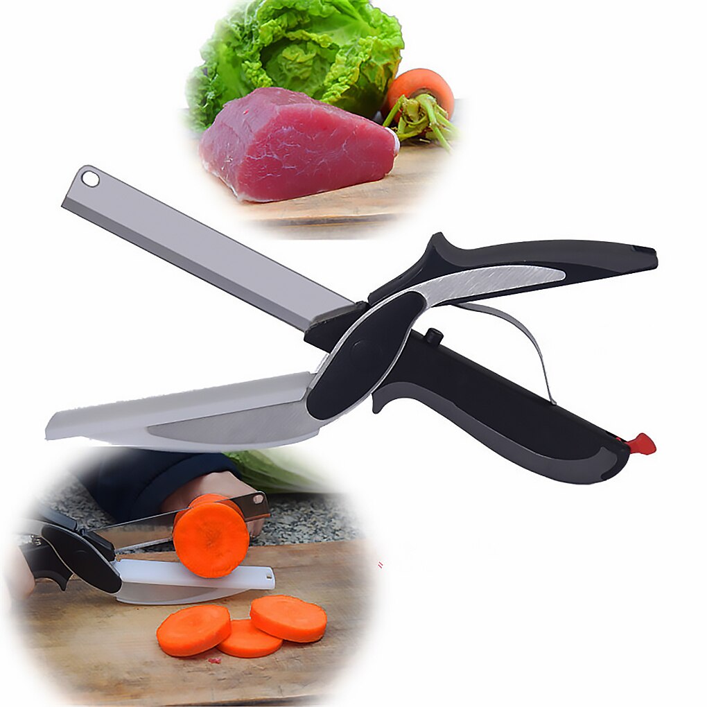 Stainless Steel Kitchen Scissors 2 in 1 Board Chopper Clever Fruit Vegetable Multifunctional
