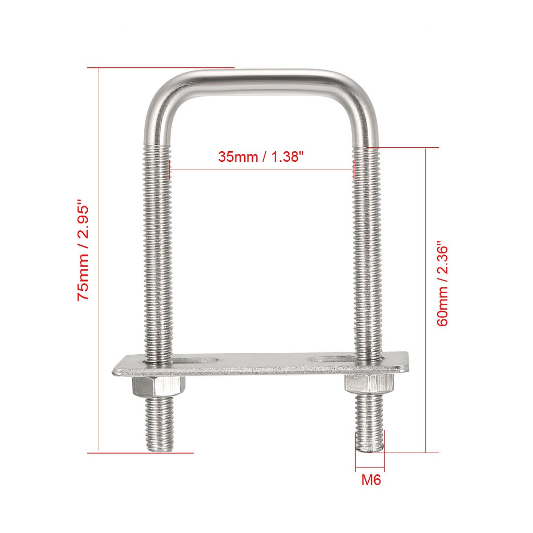 Uxcell 2 stk firkantede u-bolter sett 1-3/8 "(35mm)  indre bredde 304 av rustfritt stål  m6 w muttere ramme stropper bil- erstatning