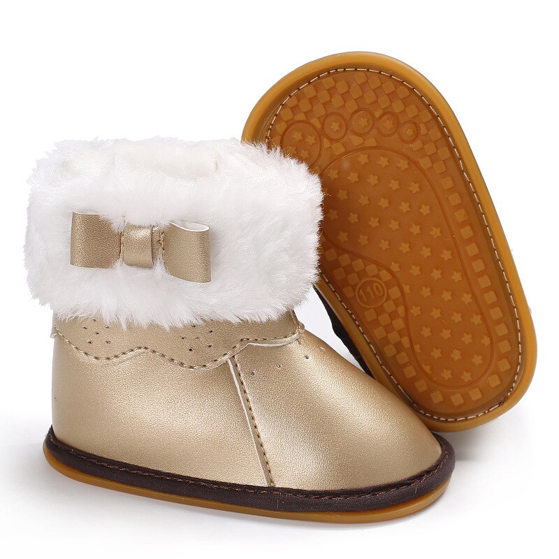 Metalen Baby Meisjes Winter Bont Schoenen Kids 'Winter Laarzen Rubberen Zool Laarzen Zacht En Warm Harde Zolen Snowboots winter Boog Schoenen