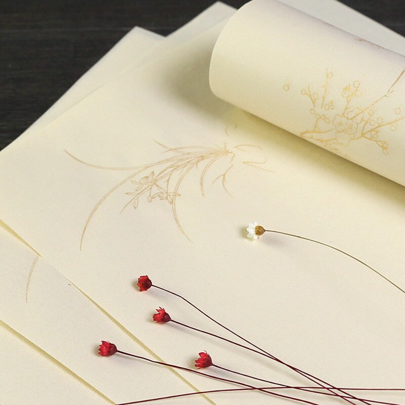 Papier de papeterie de Style chinois ancien, 29x19cm, pour peinture de plantes anciennes, fait à la main, papier de riz semi-mûr, tête de lettre