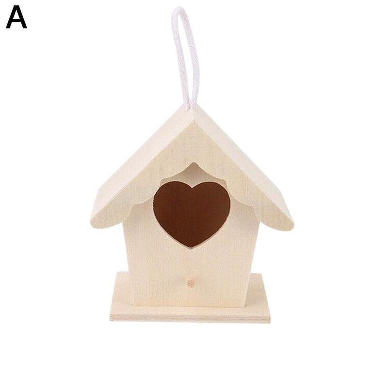 6 typer fågel trähus mini väggmonterat hängbo trädgårdsskötsel dekoration fåglar trä hem väska husdjursmaterial: A