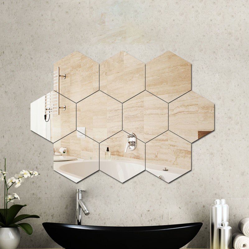 Väggdekor spegel klistermärke akryl självhäftande collage hexagon dekoration väggdekor speglar hem gör-det-själv dekorativa