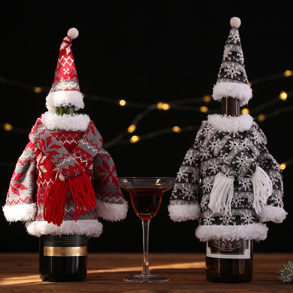 Jul vinflaske dækning topper tøj hat tørklæde hjem fest spisning dekor juledekorationer til hjemmet vinflaske taske