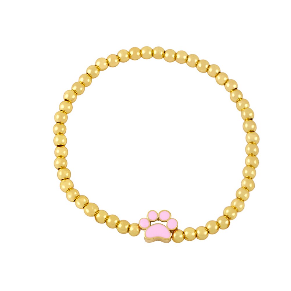 Flola kralenketting berenklauw bedeltje armband koper emaille schattige kleine berenarmbandjes voor dames sieraden brtf 02: Roze