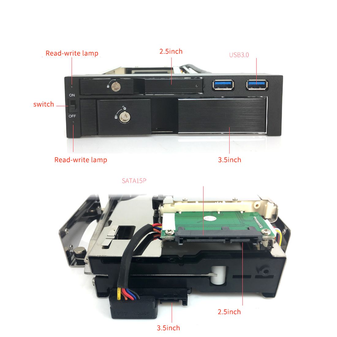 Optical Dual Bay Tray Less Mobile Rack Enclosure For 2.5 Inch 3.5 Inch SATAT III HDD SSD (2 Port USB 3.0 Hub Optional ) Desktop