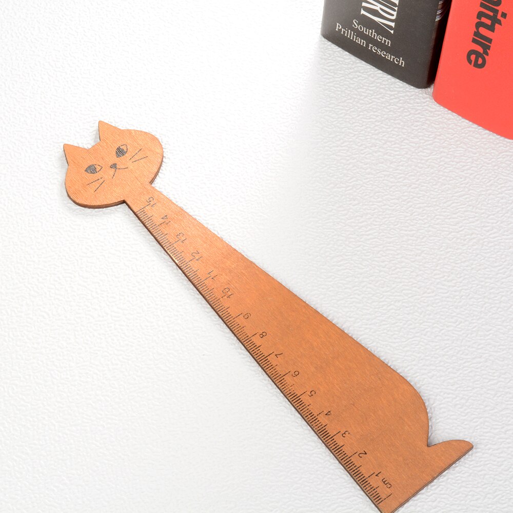 Regla de 15cm con forma de gato, regla recta de animales de madera, para útiles escolares para niños, papelería, negro, amarillo, 1 ud.: Yellow