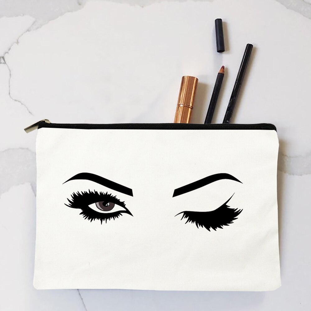 Auge Wimpern Gedruckt Frauen Kosmetische Fällen Tasche Leinwand Reißverschluss machen-hoch Lagerung Organizer Bleistift Taschen Reise Handtasche: W00802-TBWH-D