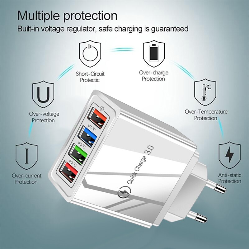 USB Charger EU/US Plug 4.0 QC3.0 Fast Charging Adapter Tablet Portable Wall Mobile Adapte Charger- for phone for Xiaomi Samsung