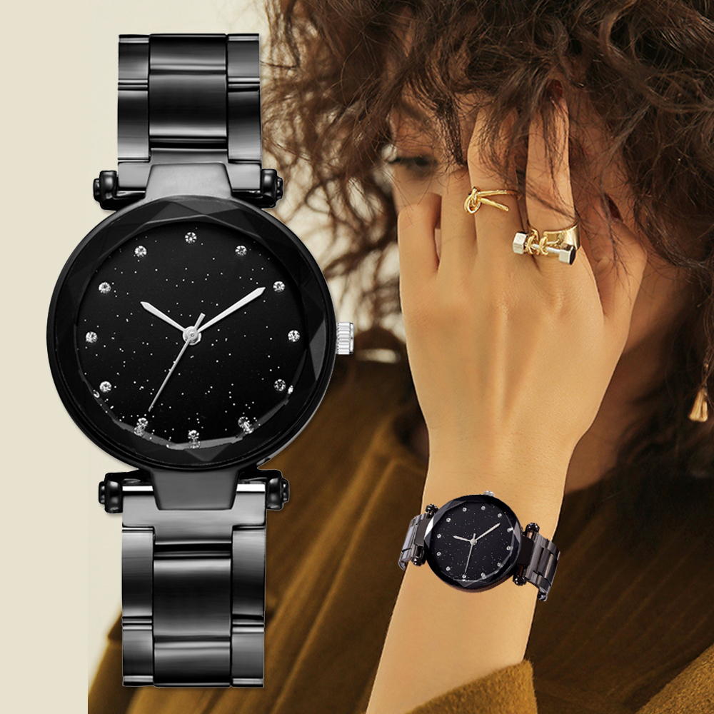 Vrouwen Steel Horloges Zwarte Armband Horloge Dames Casual Quartz Roestvrij Band Marmer Band Jurk Horloge Relogio Feminino