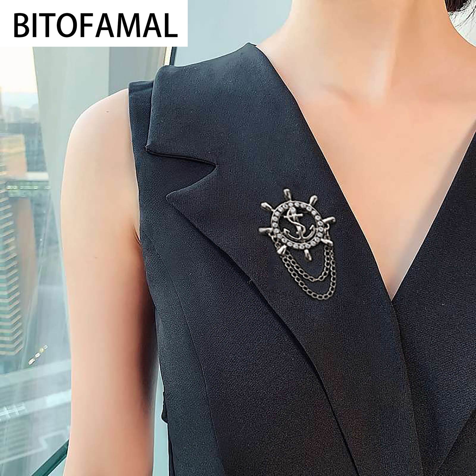 1 pçs estilo europeu e americano moda 2-camada de corrente borla estilo marinho liga âncora navio leme broche colar acessórios