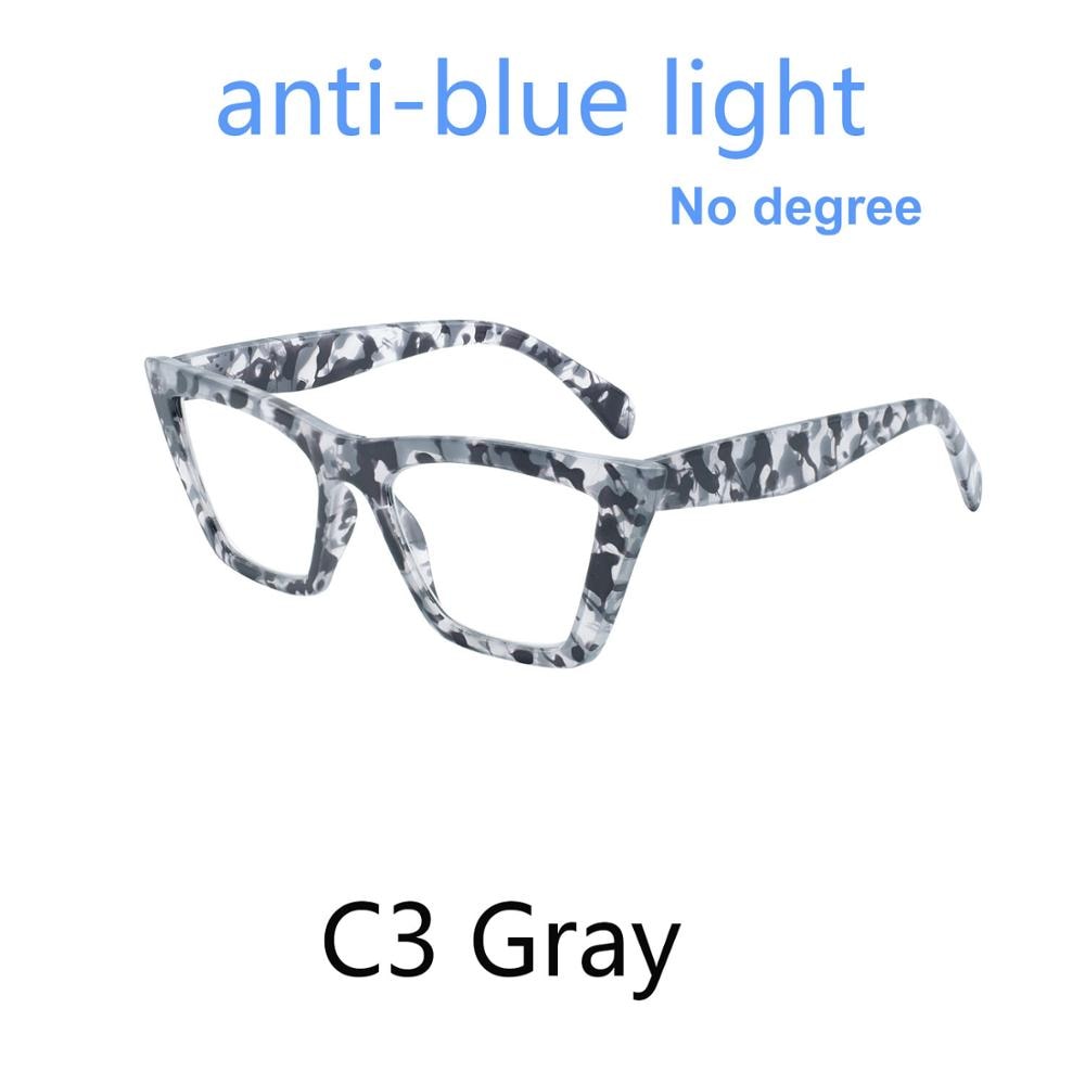 OCCI CHIARI Oversize de bloqueo de luz azul gafas de mujer gato ojo gafas óptico transparente marco computadora gafas para personas con miopía: C3A Gray