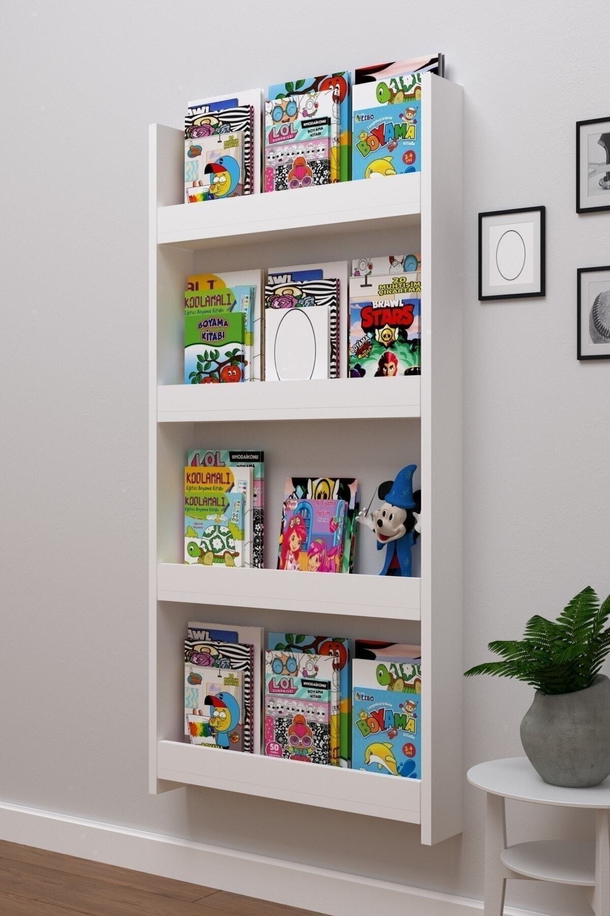 Vit bokhylla pedagogiskt barnbibliotek 4 hylla stor storlek 120*60cm, 3 minuter enkel montering, bokhylla, bokhörna, skåp