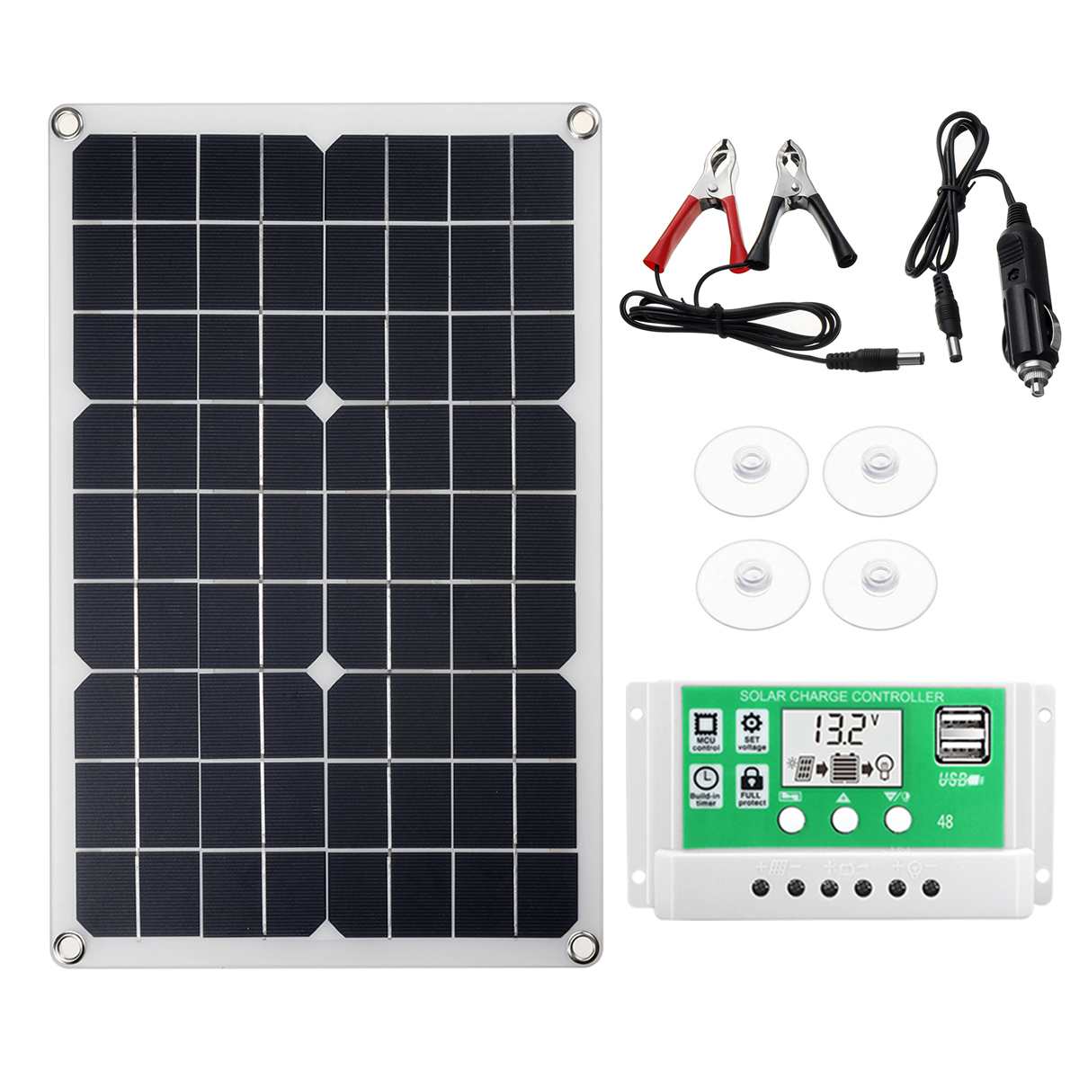 Kit de Panel Solar USB multifunción de 60W, Banco de energía monocristalino de silicona y controlador Solar portátil 10A/20A/30A para el hogar