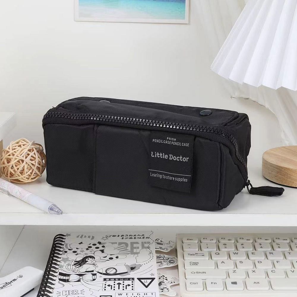 Canvas Prism Pencil Case Large Capacity Sweet Color Stationery Organizer Multi-layer Stationery Storage Pouch Student Supplies: Light Grey