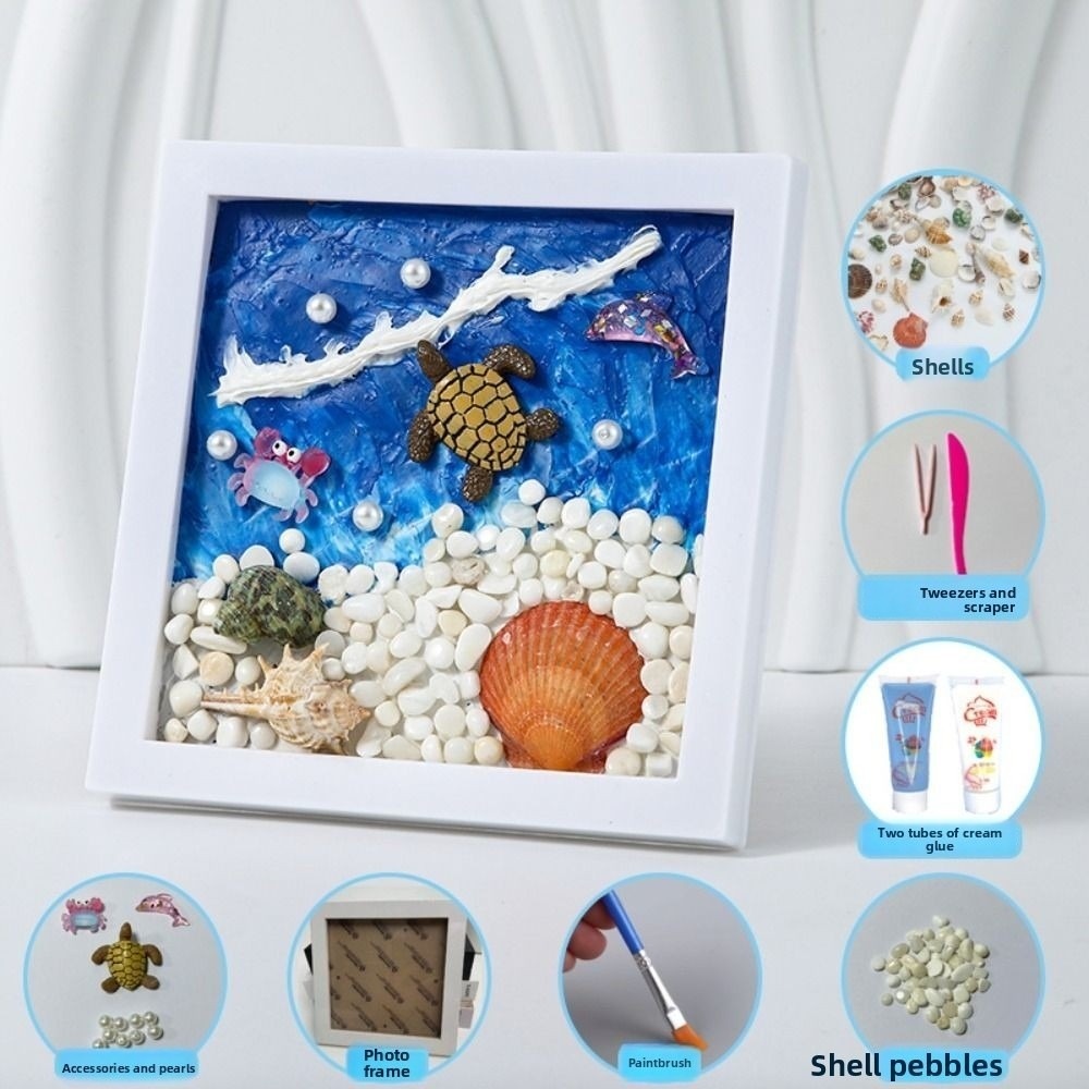 Multicolor DIY Photo Frame Wood Material 3D 3D Ocean Scenery Painting Cartoon Handmade Photo Wood Frame Scrapbooking: Orange