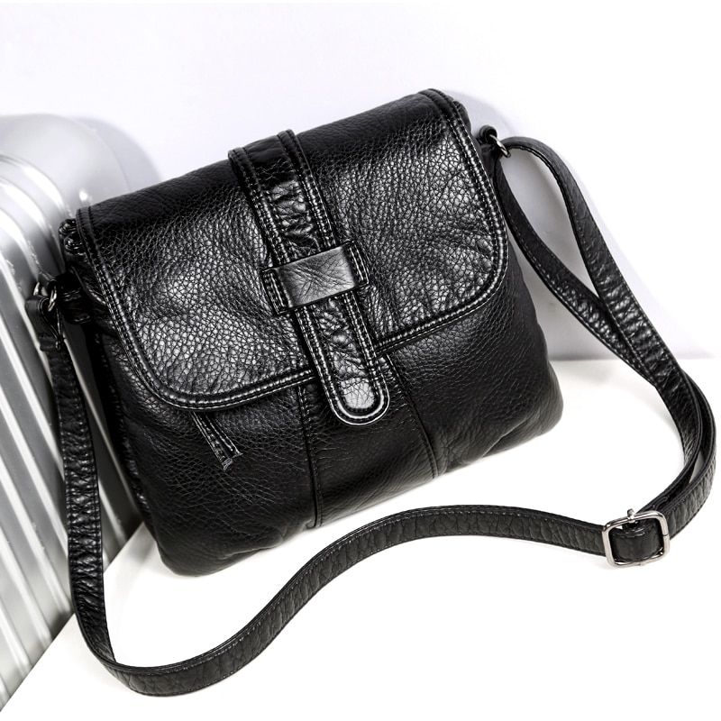 Cuir souple femmes sac de messager décontracté femmes sac à bandoulière femme sac à main noir bolsa feminina fille sac