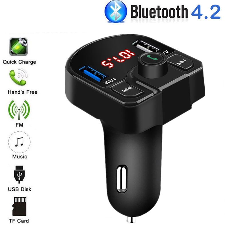 Bluetooth Car Kit Draadloze Fm-zender Handsfree Autolader Dual Usb Sigaret Licht Adapter Snelle Telefoon Oplader Tf U Disk