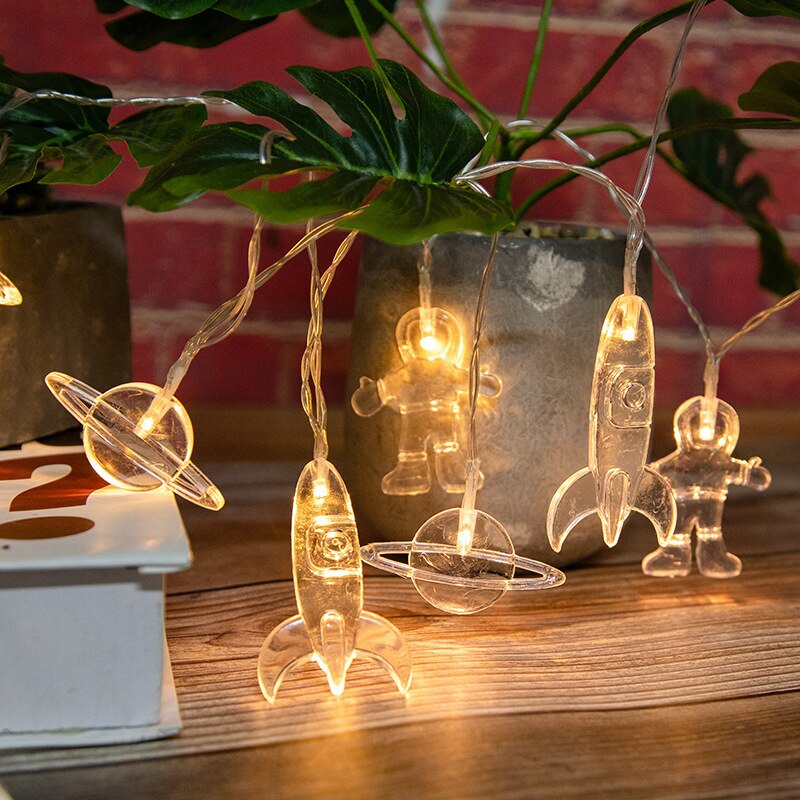 Spaceship LED String Lights Astronaut Rocket String Light 10 LED Children's Room House Christmas Decorations Tree Lamp Light